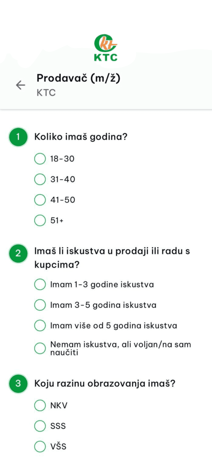 Kandidat rješava kratki kviz
